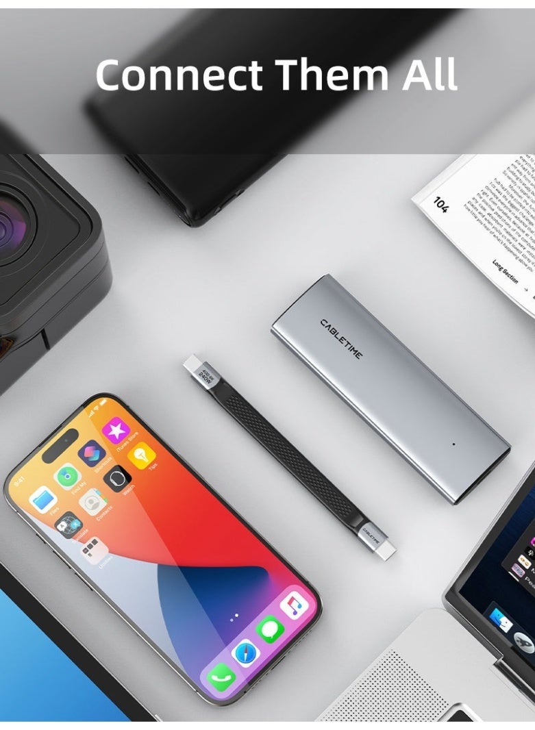 كابل تايم كابل USB 4 قصير ومسطح من النوع C بسرعة 40 جيجابت في الثانية وقدرة 240 واط ودقة 8K@60Hz | 0.13 متر - Image 2